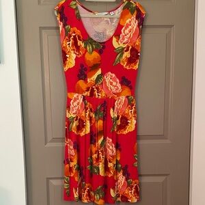 Isaac Mizrahi Red Floral Midi Dress